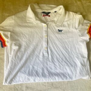 Superdry  White Polo Shirt dress with Rainbow Trim